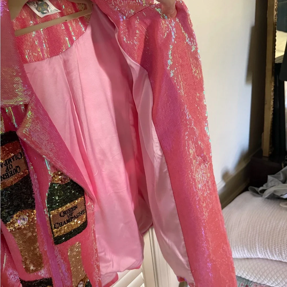 Queen of Sparkles Pink and Gold Sequin Blazer size M worn twice - Picture 7 of 8